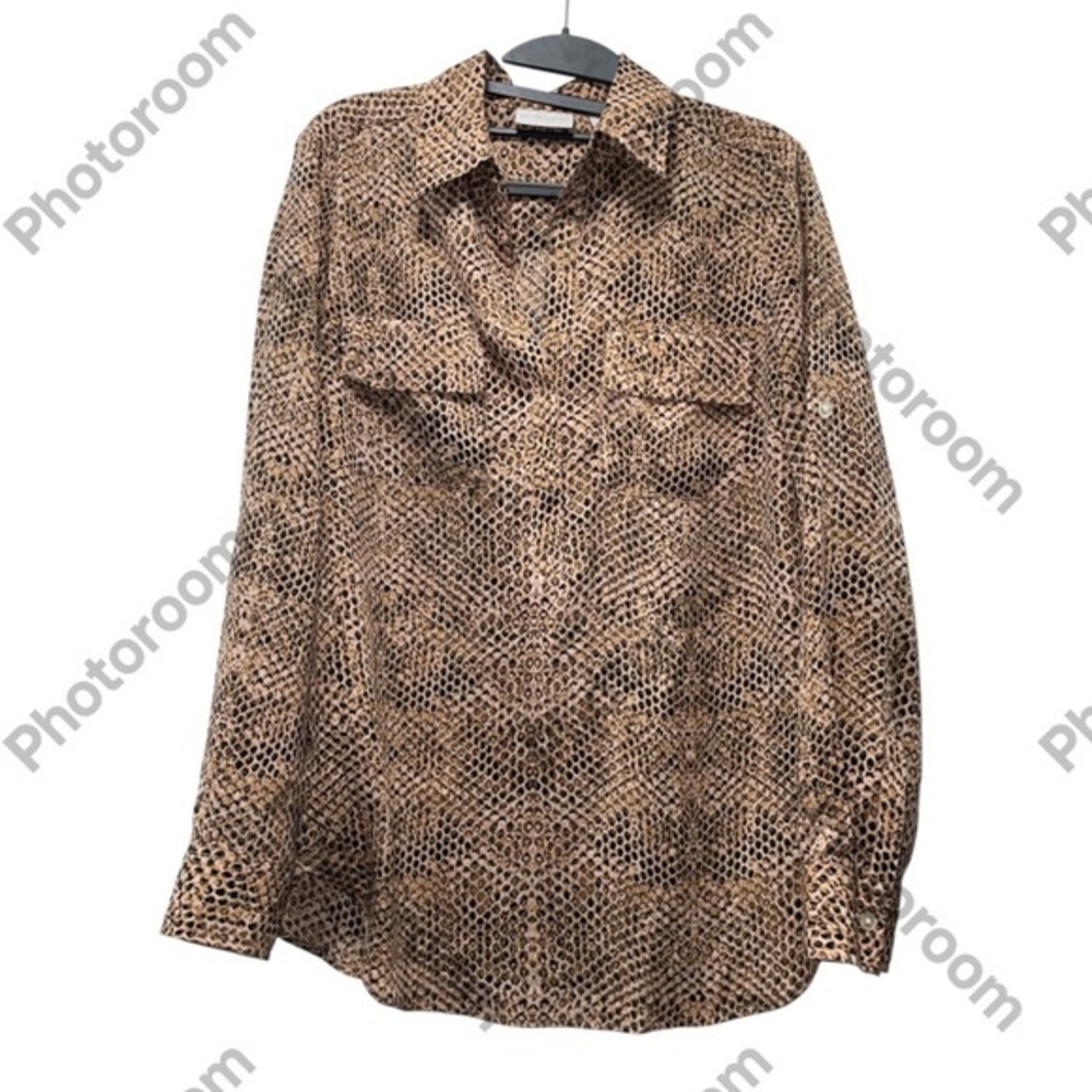 New York & Company Women’s Brown Snakeskin Patterned Button-Down Shirt Size S